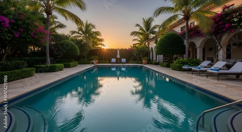 Wallpaper Mural Luxury resort pool at sunset with palm trees and lounge chairs Torontodigital.ca