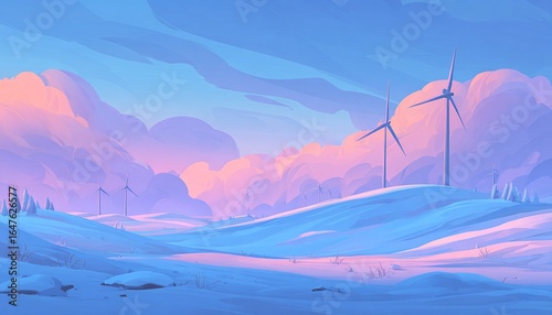 Fototapeta PASTELOWE ZIMOWE KRAJOBRAZY Z WIATRAKAMI