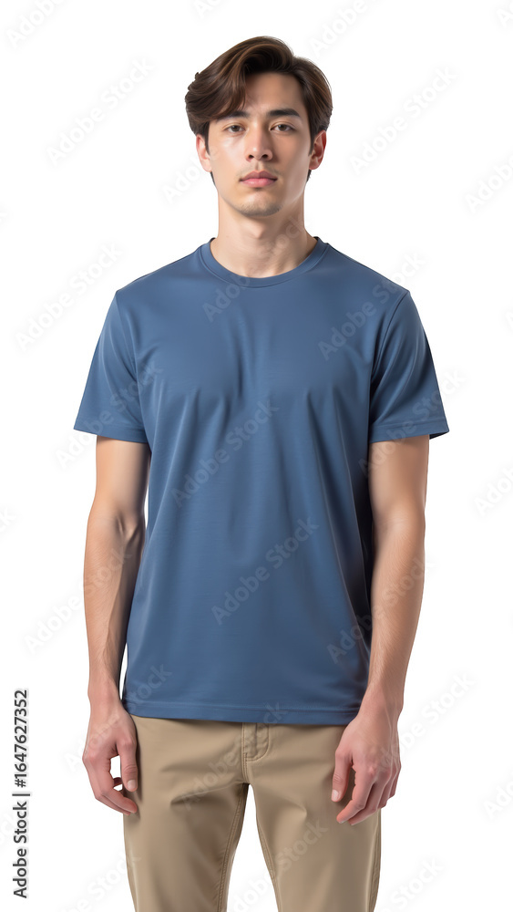 Obraz premium Comfortable blue t shirt worn by young man, perfect for casual outings or sports activities, showcasing modern style and fit