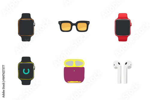 Vector icon  apple watch series smartwatches airpods sunglasses tech accessories gadgets digital lifestyle essentials
