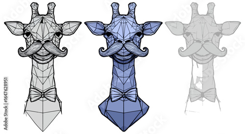 Giraffe with mustache and bowtie geometric style illustration