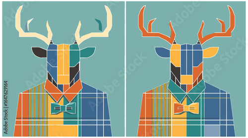 Colorful geometric deer portraits