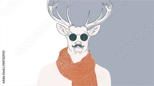 Deer with sunglasses and mustache illustration