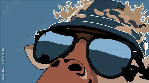 Stylized pig wearing sunglasses and cap cartoon illustration