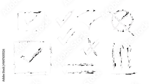 Grunge check mark icon set vector illustration for ui design and user interface elements approval and validation