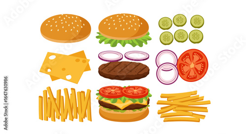 Burger Ingredients Vector illustration Food.