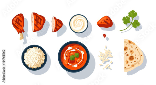 Butter Chicken Meal with Indian Cuisine, Food, and Flatlay.