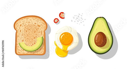 Avocado Toast with Egg, Healthy Breakfast, and White.