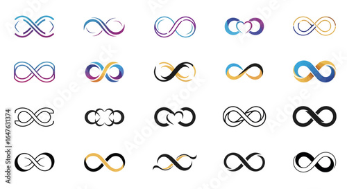 Infinite loop symbol designs for eternity, love, and limitless possibilities in business