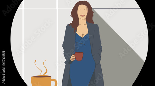 Woman holding coffee cup illustration