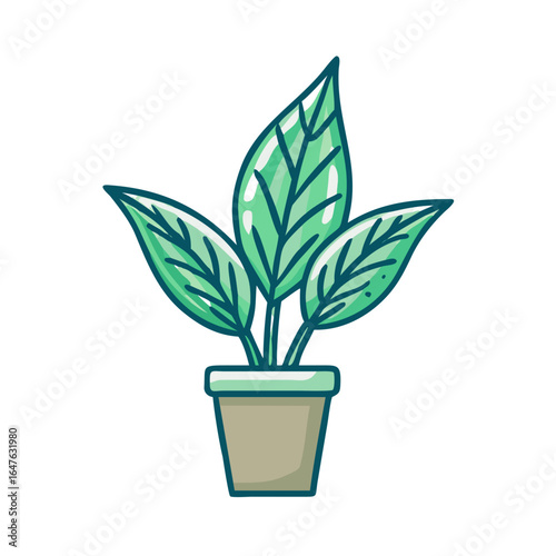 Stylized houseplant illustration in a pot against a solid black background