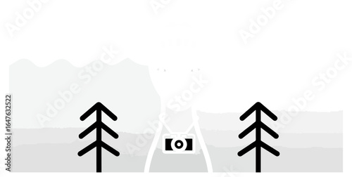Deer with camera icon in winter landscape illustration