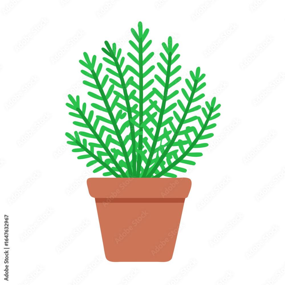 Fototapeta premium Stylized green plant in a terracotta pot on black background