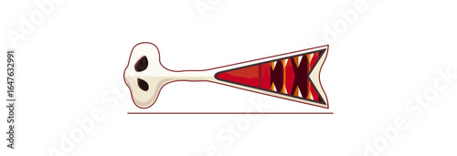 Stylized bone illustration featuring skull and sharp teeth design element