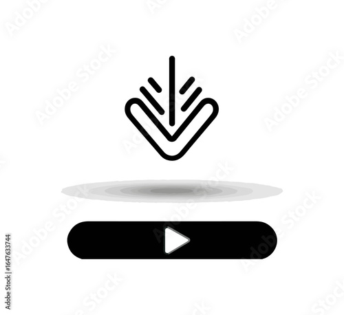 Abstract digital interface elements arrows play button horizontal bar on black