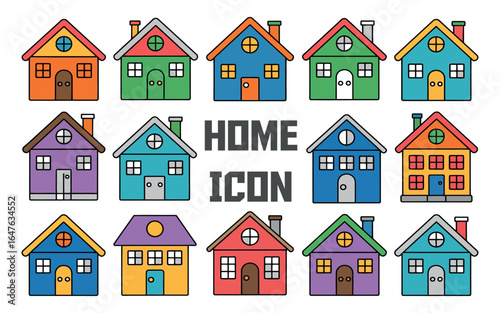 Urban and Suburban House Icon Set Bundle Vector with Clean White Background.