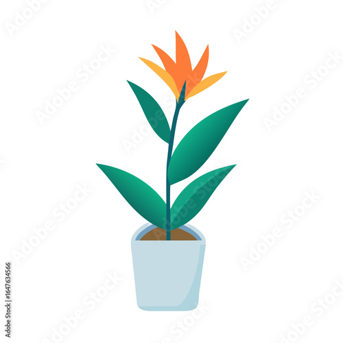 Stylized Bird of Paradise plant illustration in a pot on a black background