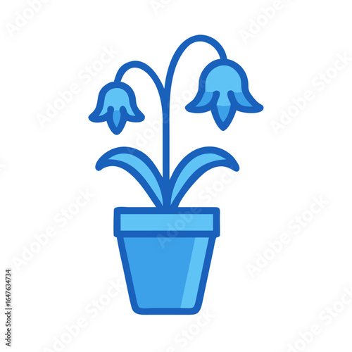 Stylized bluebell illustration, featuring a potted flower on a black background