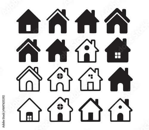 Urban and Suburban House Icon Set Bundle Vector with Clean White Background.