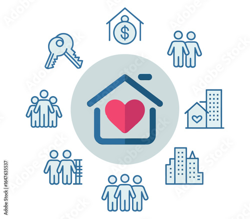 Urban and Suburban House Icon Set Bundle Vector with Clean White Background.