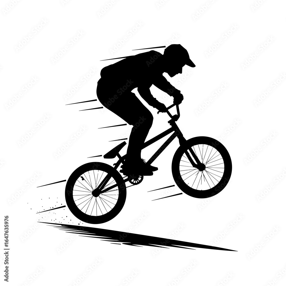 Naklejka premium BMX Action Jump, Cyclist, Urban Setting, Illustration, Dynamic Environment, Side View, Thrill