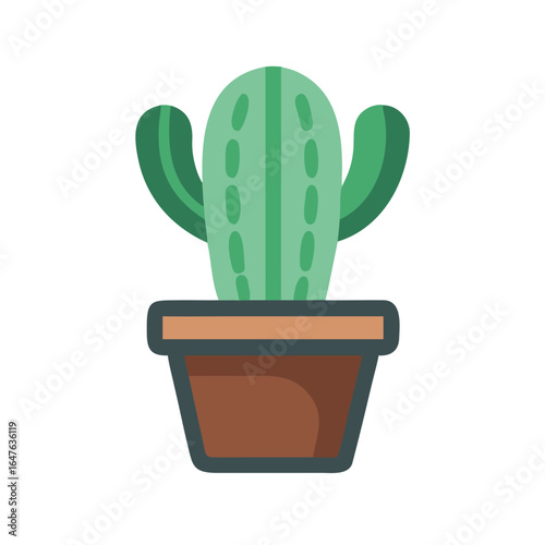 Stylized flat illustration of a potted cactus on a black background