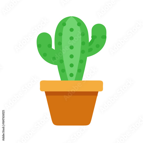 Minimalist green cactus in brown pot on black background studio shot image