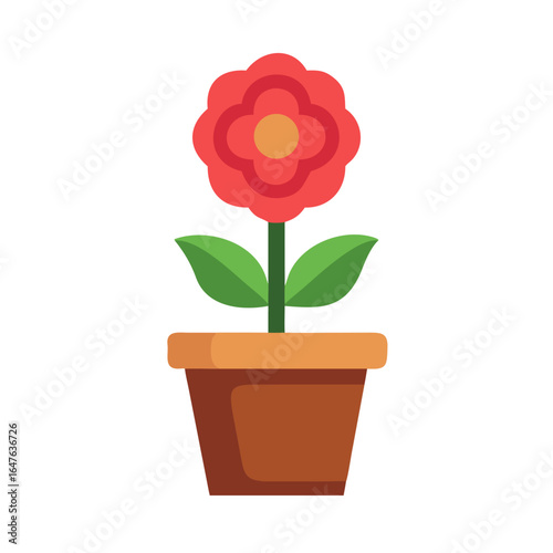 Stylized potted flower with simple shapes in a flat design isolated on black