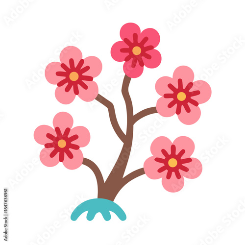 Stylized floral display on black background exhibiting spring blossoms arrangement