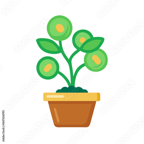 Potted plant vector illustration in a flat design style on a black background