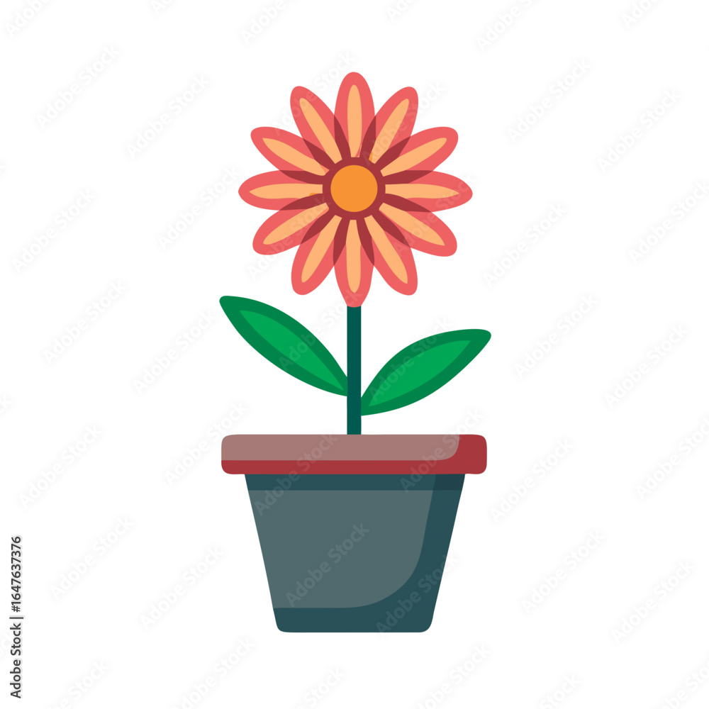 Fototapeta premium Vibrant Flower in Pot Illustration on Black Background, Flat Style Design