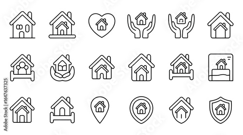 Classic and Modern House Icon Bundle Set with Flat Vector White Background
