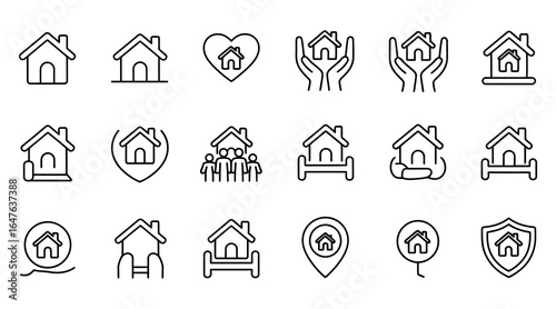 Classic and Modern House Icon Bundle Set with Flat Vector White Background