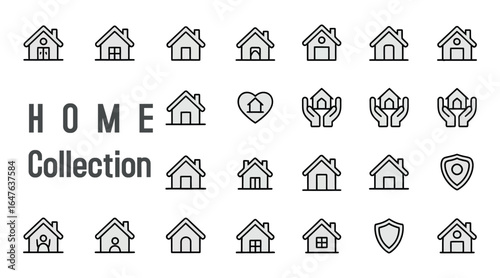 Classic and Modern House Icon Bundle Set with Flat Vector White Background