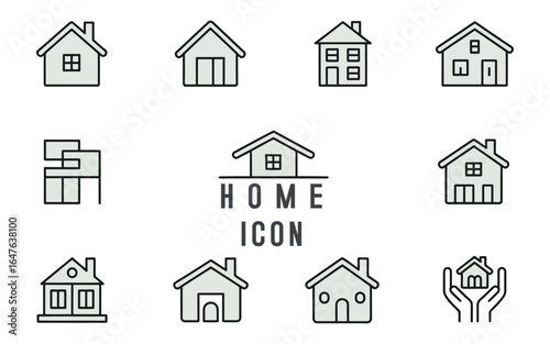 Classic and Modern House Icon Bundle Set with Flat Vector White Background