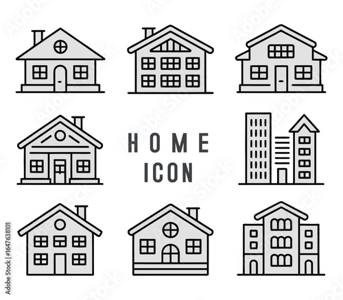Classic and Modern House Icon Bundle Set with Flat Vector White Background