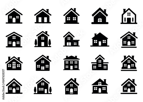 Classic and Modern House Icon Bundle Set with Flat Vector White Background