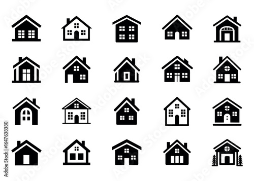 Classic and Modern House Icon Bundle Set with Flat Vector White Background