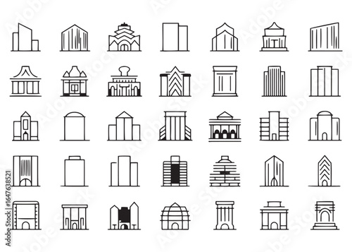 Classic and Modern House Icon Bundle Set with Flat Vector White Background
