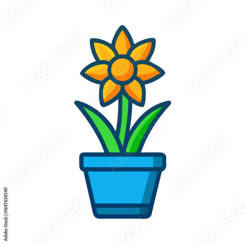 Vibrant potted flower icon illustration with bold outlines and playful design
