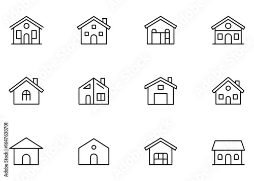 Classic and Modern House Icon Bundle Set with Flat Vector White Background