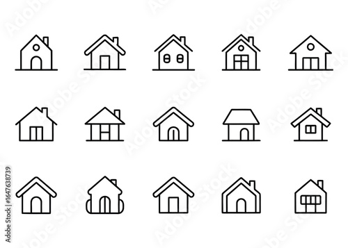 Classic and Modern House Icon Bundle Set with Flat Vector White Background