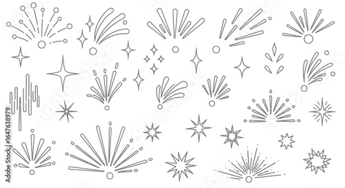 Dynamic monochrome starburst and sparkle elements for elegant design projects and celebrations