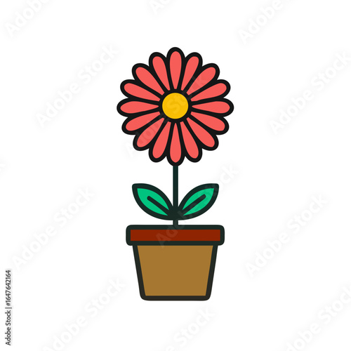 Simple flower in pot graphic illustration on a black background for general use