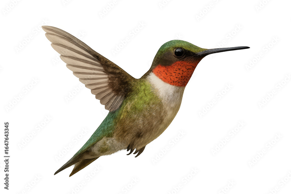 Fototapeta premium Ruby-throated hummingbird hovering with transparent background