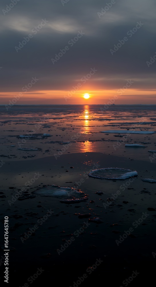 Obraz premium Warm sunset over frozen ocean landscape