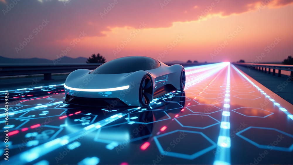 Obraz premium Quantum Highway: Data Flow at Twilight