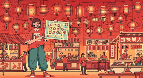 Exploring A Vibrant Asian Night Market With Street Food Map