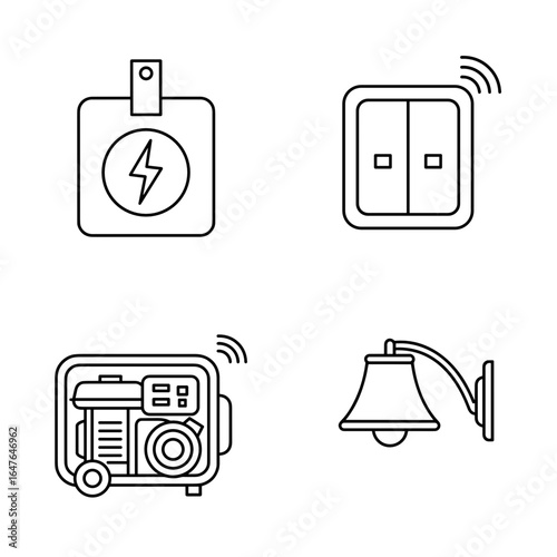 Set of line icons depicting electrical symbols and devices  