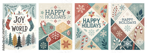 A festive holiday card collection featuring joyful seasonal motifs and vibrant colors.